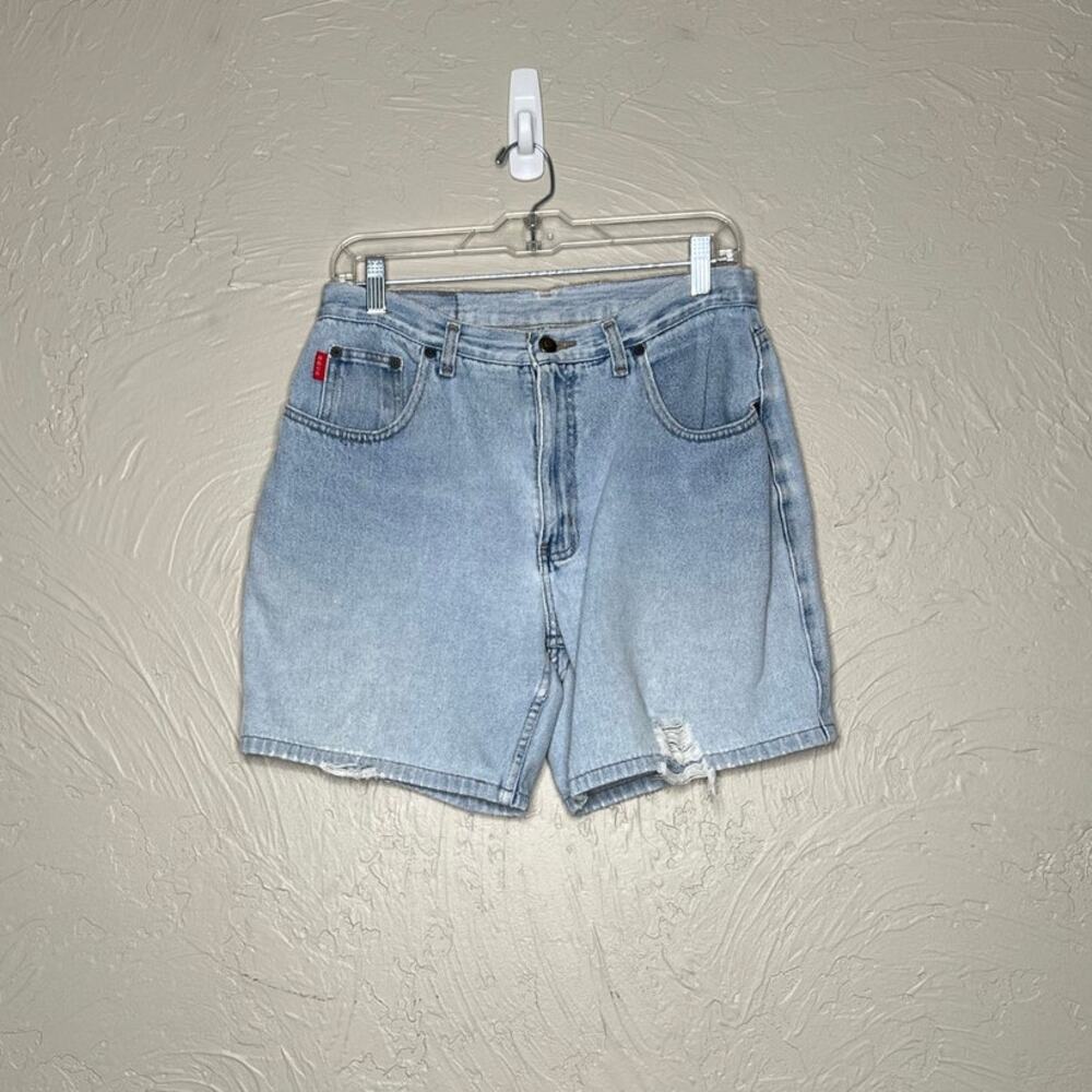 Vintage 90s Bugle Boy Men's 32 Light Wash Distressed Denim Shorts